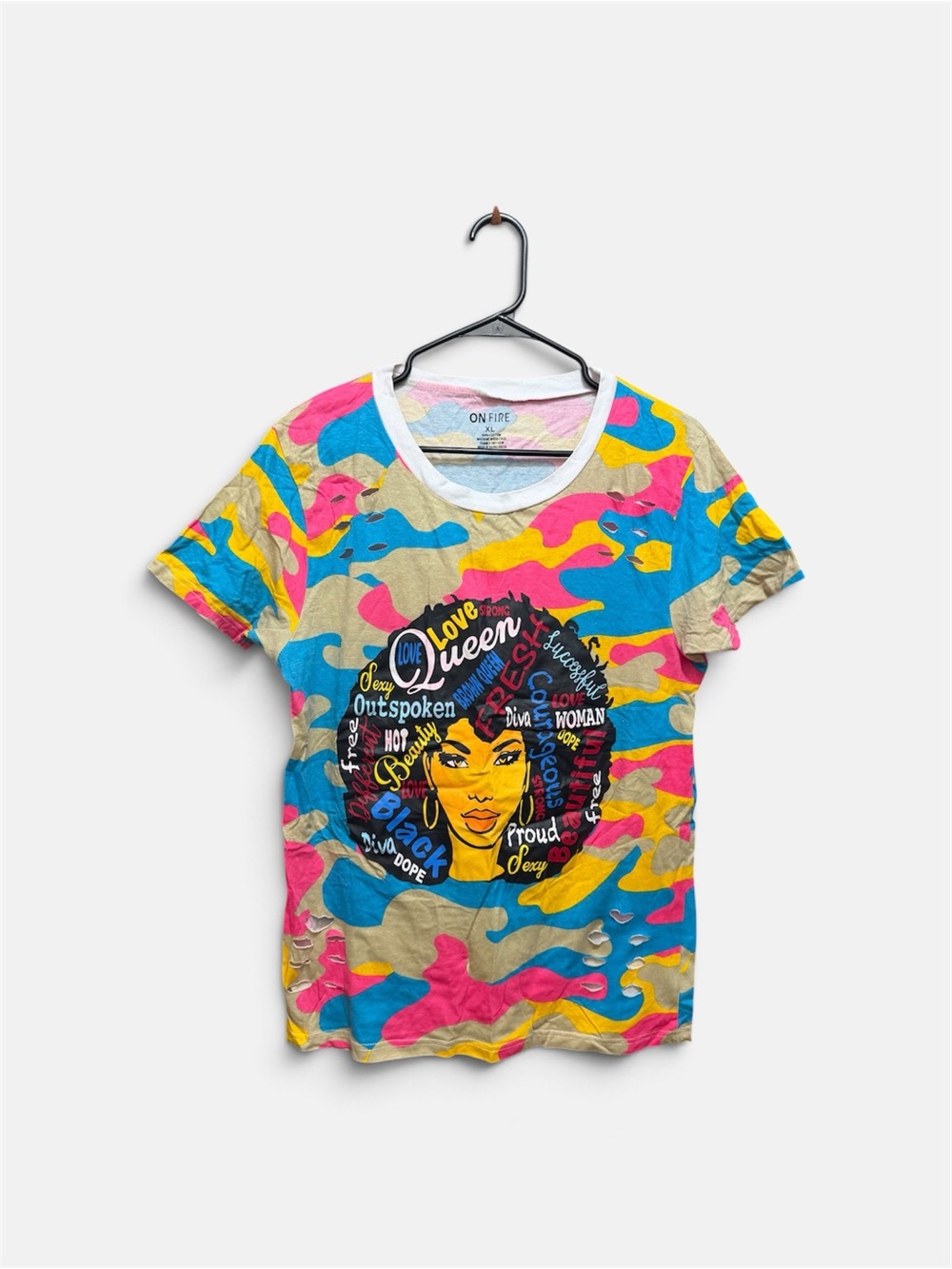 Yellow, Pink & Blue Graphic Tee with Empowered Afro Design